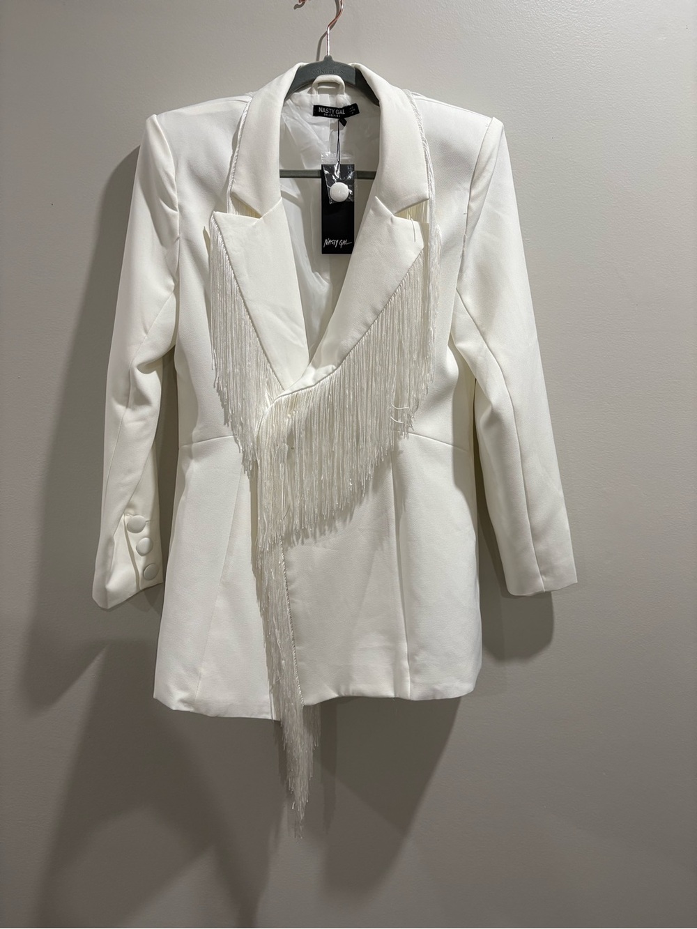 Nasty Gal White Fringe Blazer